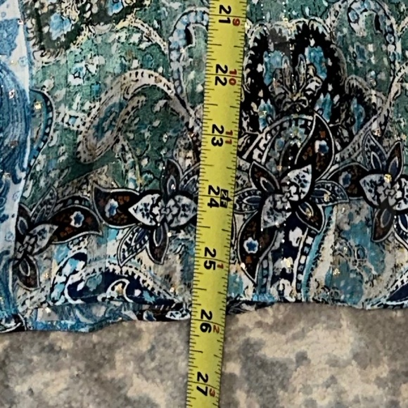 Jade Boho Blouse | 3/4 Bell Sleeve | Multicolor Blue & Gold | Size M - Picture 5 of 5